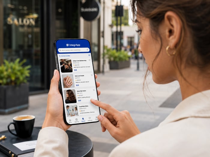 Cliente pesquisando serviços perto de você no app IntegrApp