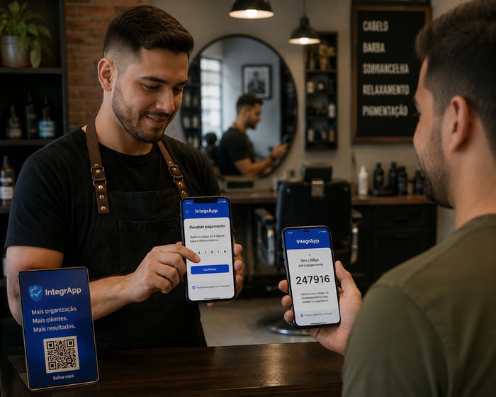 Cliente mostrando o código de confirmação de pagamento pro comerciante