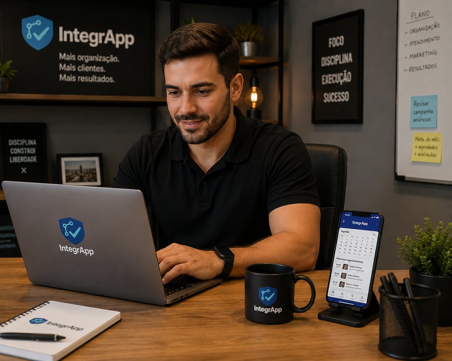 Comerciante gerenciando o negócio pelo painel no computador