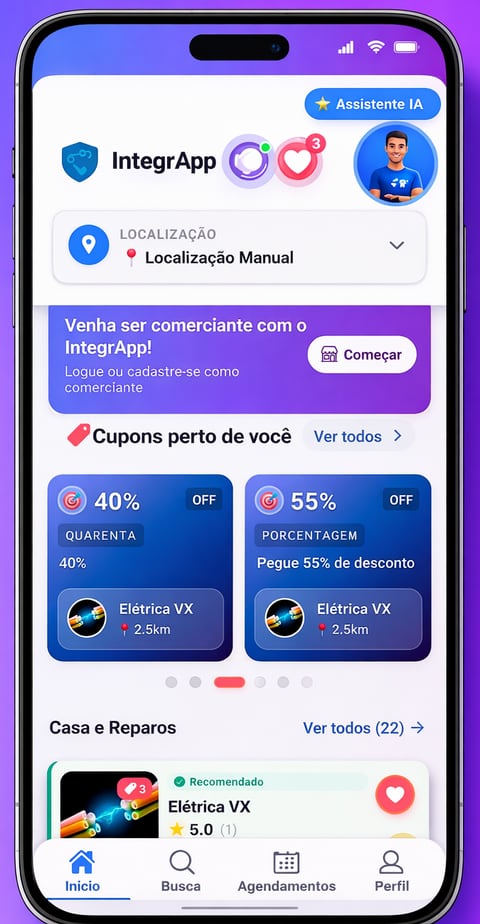 Tela do app de busca de serviços do cliente